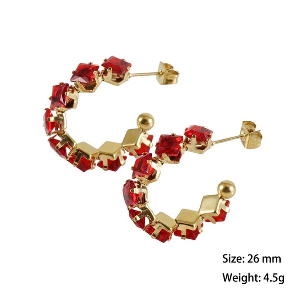 18K Gold Plated Hoop Earrings*Red Rudy Swarovski Crystal Birthstone Zircon*ZX - Picture 2 of 2